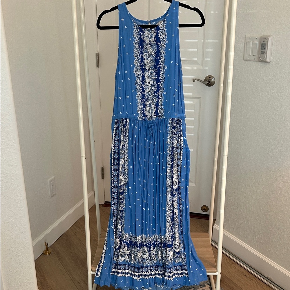 Loft Blue and White Sleeveless Maxi Dress